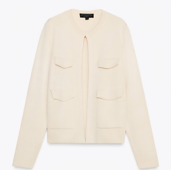 ZARA Women's Pocket Knit Cardigan(Ecru, US L, XL /EUR L, XL) - Picture 6 of 11